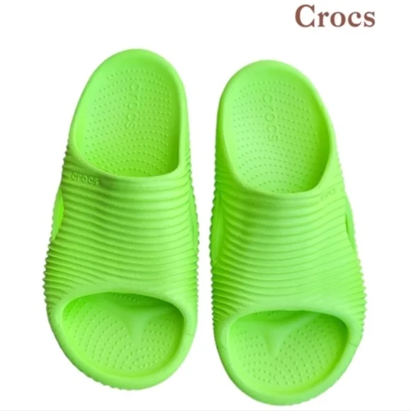 Crocs Recovery Sandal Mellow Tide Lime Green Neon Slide Slip Waterproof Women 9 - Picture 2 of 12